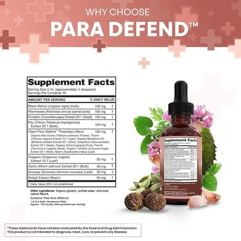 para Defend Wormwood Black Walnut Cleanse for Humans Drops Liquid Soursop Garlic Pumpkin Seed PAU D'Arco Oil of Oregano Turmeric Berberine Neem Extract Hull Bark Tincture by Clean Nutra in Saudi Arabia