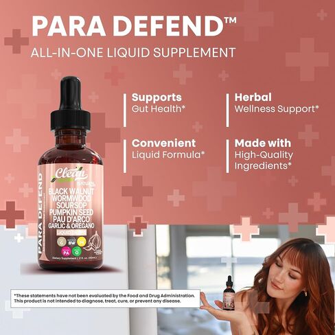 para Defend Wormwood Black Walnut Cleanse for Humans Drops Liquid Soursop Garlic Pumpkin Seed PAU D'Arco Oil of Oregano Turmeric Berberine Neem Extract Hull Bark Tincture by Clean Nutra in Saudi Arabia