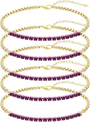 5Pcs Crystals Birthstone Bracelets for Women Dainty Gold Plated Stainless Steel Chain Link Charm Stackable Bracelet Birth Stone Bracelets to Daughter Mom Birthday Unique Jewelry Gifts in Saudi Arabia