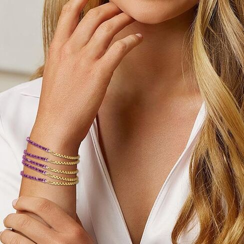 5Pcs Crystals Birthstone Bracelets for Women Dainty Gold Plated Stainless Steel Chain Link Charm Stackable Bracelet Birth Stone Bracelets to Daughter Mom Birthday Unique Jewelry Gifts in Saudi Arabia