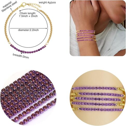 5Pcs Crystals Birthstone Bracelets for Women Dainty Gold Plated Stainless Steel Chain Link Charm Stackable Bracelet Birth Stone Bracelets to Daughter Mom Birthday Unique Jewelry Gifts in Saudi Arabia