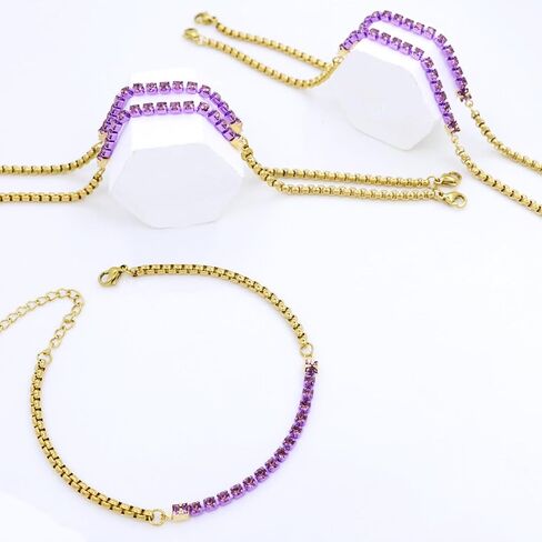 5Pcs Crystals Birthstone Bracelets for Women Dainty Gold Plated Stainless Steel Chain Link Charm Stackable Bracelet Birth Stone Bracelets to Daughter Mom Birthday Unique Jewelry Gifts in Saudi Arabia
