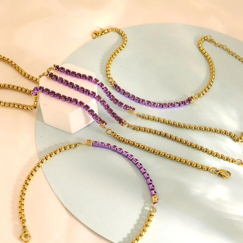 5Pcs Crystals Birthstone Bracelets for Women Dainty Gold Plated Stainless Steel Chain Link Charm Stackable Bracelet Birth Stone Bracelets to Daughter Mom Birthday Unique Jewelry Gifts in Saudi Arabia