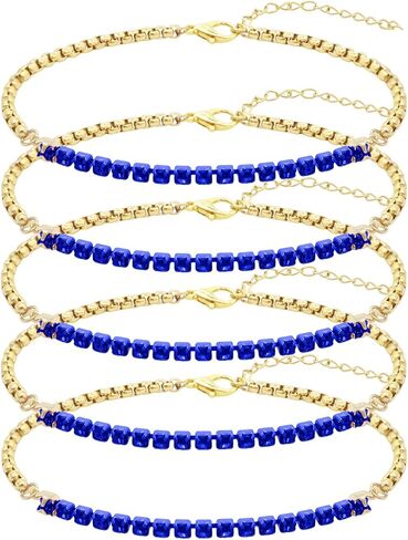5Pcs Crystals Birthstone Bracelets for Women Dainty Gold Plated Stainless Steel Chain Link Charm Stackable Bracelet Birth Stone Bracelets to Daughter Mom Birthday Unique Jewelry Gifts in Saudi Arabia
