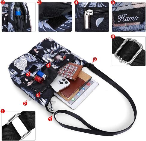 Kamo Crossbody Bag for Women - Multi-pocket Shoulder Bag Lightweight Messenger Bag Casual printed Purse Handbag Travel Bag in Saudi Arabia