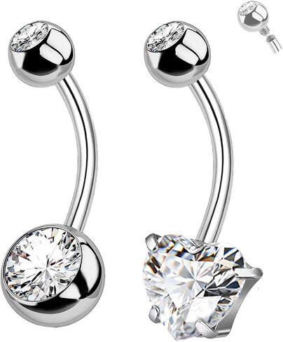 Titanium Belly Button Rings Internally Threaded 10/12 mm Long Belly Ring Round Heart CZ Navel Rings 14G Belly Piercing Jewelry for Women Men in Saudi Arabia