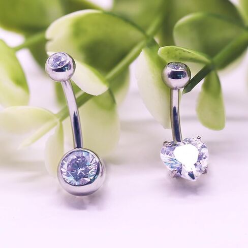Titanium Belly Button Rings Internally Threaded 10/12 mm Long Belly Ring Round Heart CZ Navel Rings 14G Belly Piercing Jewelry for Women Men in Saudi Arabia