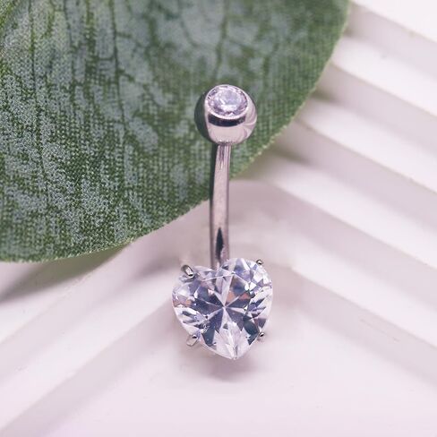 Titanium Belly Button Rings Internally Threaded 10/12 mm Long Belly Ring Round Heart CZ Navel Rings 14G Belly Piercing Jewelry for Women Men in Saudi Arabia