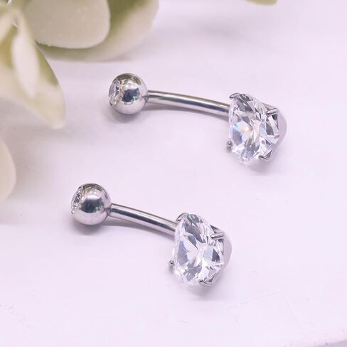 Titanium Belly Button Rings Internally Threaded 10/12 mm Long Belly Ring Round Heart CZ Navel Rings 14G Belly Piercing Jewelry for Women Men in Saudi Arabia