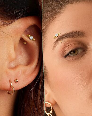 Minimalist Rook Earrings, G23 Solid Titanium Eyebrow Rook Piercing Jewelry, 16G Internally Thread Vertical Labret Stud in Saudi Arabia