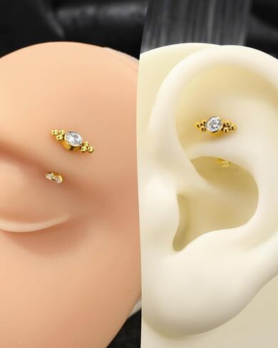 Minimalist Rook Earrings, G23 Solid Titanium Eyebrow Rook Piercing Jewelry, 16G Internally Thread Vertical Labret Stud in Saudi Arabia