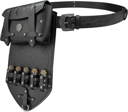 HiiFeuer 3PCs Medieval Alchemy Faux Leather Belt Bag Set with 5 Cork Potion Vials, Fantasy Embossed Wizard Belt (Brown A) in Kuwait