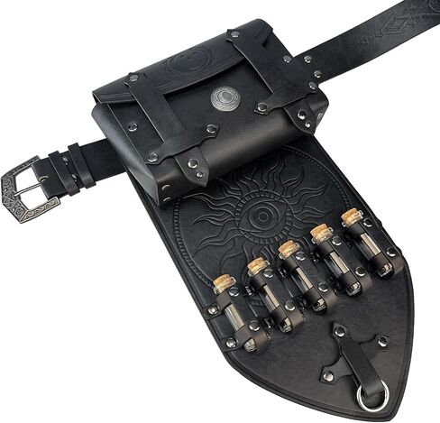 HiiFeuer 3PCs Medieval Alchemy Faux Leather Belt Bag Set with 5 Cork Potion Vials, Fantasy Embossed Wizard Belt (Brown A) in Kuwait