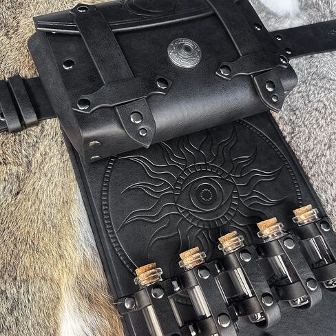 HiiFeuer 3PCs Medieval Alchemy Faux Leather Belt Bag Set with 5 Cork Potion Vials, Fantasy Embossed Wizard Belt (Brown A) in Kuwait