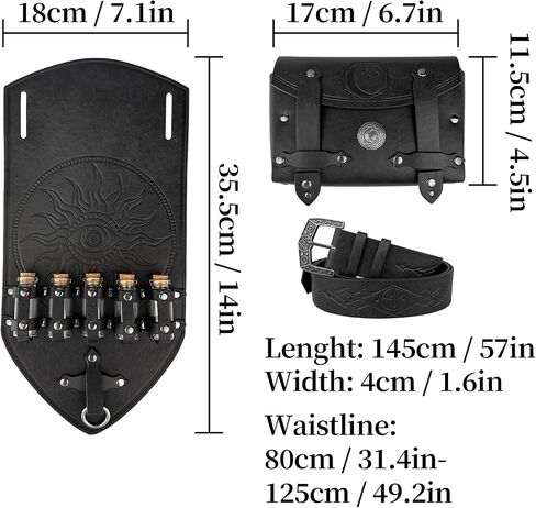 HiiFeuer 3PCs Medieval Alchemy Faux Leather Belt Bag Set with 5 Cork Potion Vials, Fantasy Embossed Wizard Belt (Brown A) in Kuwait