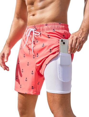 SILKWORLD Men Swim Trunks 6 Inch Quick Dry Swimming Shorts 2 in 1 Summer Swimwear Bathing Suits with Zipper Pockets in Saudi Arabia