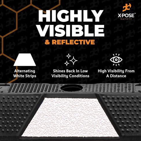 Xpose Safety Parking Stopper for Garage - 72" Heavy Duty Rubber Car, Bumper Stop for Floor, White Reflective Strips, Removable Driveway, Ramp Wheel Block for Cars 6 Pack in Saudi Arabia