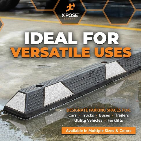 Xpose Safety Parking Stopper for Garage - 72" Heavy Duty Rubber Car, Bumper Stop for Floor, White Reflective Strips, Removable Driveway, Ramp Wheel Block for Cars 6 Pack in Saudi Arabia