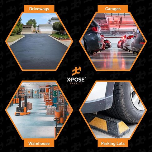 Xpose Safety Parking Stopper for Garage - 72" Heavy Duty Rubber Car, Bumper Stop for Floor, White Reflective Strips, Removable Driveway, Ramp Wheel Block for Cars 6 Pack in Saudi Arabia