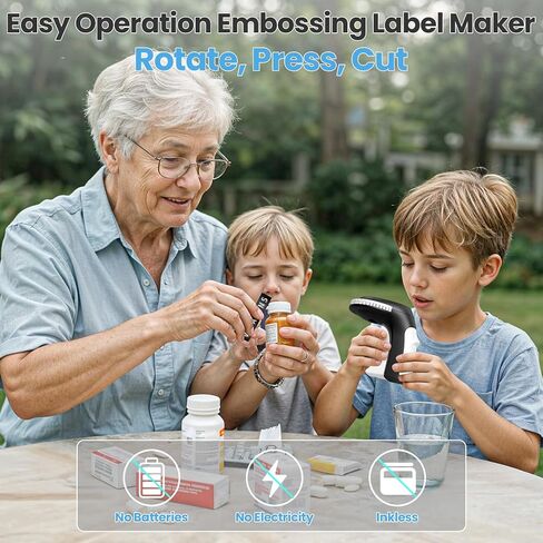 Embossing Label Maker Machine with Tapes, 2024 Upgrade Version Vintage Handheld Embossed Label Maker with Withstand Water 3D Tapes for Organization, DIY Crafting, Black Retro Manual Embosser in Saudi Arabia