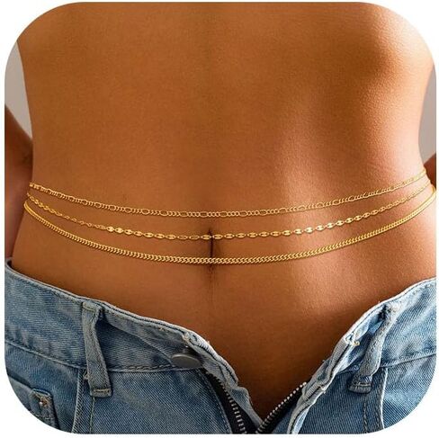 Foxgirl Gold Waist Chains for Women, 14K Gold Plated Layered Belly Chain Adjustable Waterproof Sexy Bikini Satellite Beads Chain Summer Non Tarnish Body Chain Jewelry Gifts for Women in Kuwait