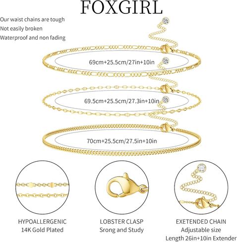 Foxgirl Gold Waist Chains for Women, 14K Gold Plated Layered Belly Chain Adjustable Waterproof Sexy Bikini Satellite Beads Chain Summer Non Tarnish Body Chain Jewelry Gifts for Women in Kuwait