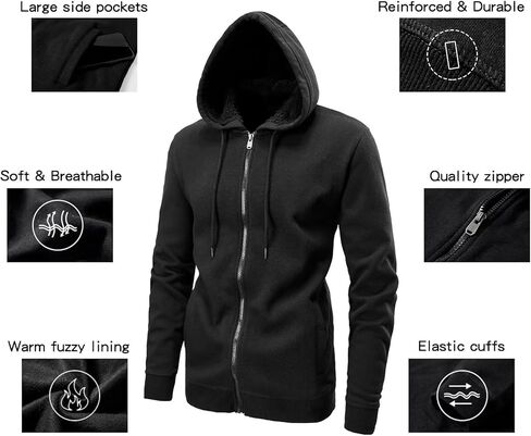 Hodies Ohsnmaksl للرجال Sherpa دافئ الصوف هوديي سترة Sweatshirt الكامل zip Sport Workout Coats in Kuwait