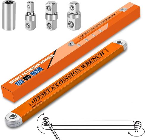 Offset Extension Wrench, 15-Inch Offset Impact-Ready Socket Wrench Tool with 1/2", 1/4" and 3/8" Square Drive Adapters, Zero Degree Ratchet Tool for Car in Saudi Arabia