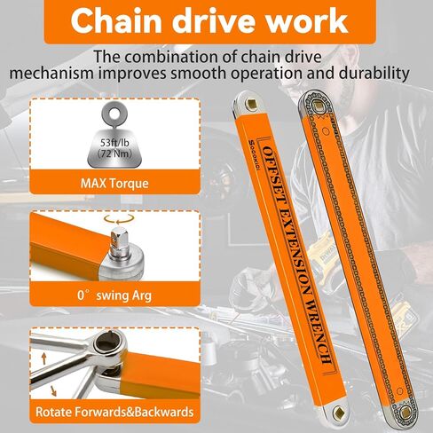 Offset Extension Wrench, 15-Inch Offset Impact-Ready Socket Wrench Tool with 1/2", 1/4" and 3/8" Square Drive Adapters, Zero Degree Ratchet Tool for Car in Saudi Arabia