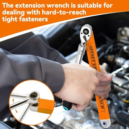 Offset Extension Wrench, 15-Inch Offset Impact-Ready Socket Wrench Tool with 1/2", 1/4" and 3/8" Square Drive Adapters, Zero Degree Ratchet Tool for Car in Saudi Arabia
