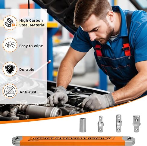 Offset Extension Wrench, 15-Inch Offset Impact-Ready Socket Wrench Tool with 1/2", 1/4" and 3/8" Square Drive Adapters, Zero Degree Ratchet Tool for Car in Saudi Arabia
