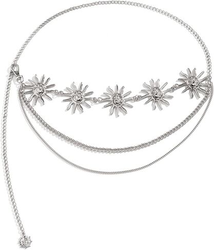 Metal Sun Flower Pendant Waist Chain Belt Summer Beach Sun Body Chain Waistband Sexy Trendy Multi-layer Link Belly Chain Belt Bikini Waist Jewelry for Women in Saudi Arabia