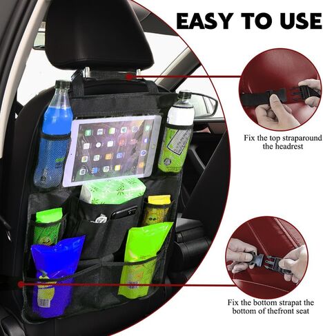 2PCS Car Backseat Organizer, Car Organizers and Storage, Kick Mats Back Seat Protector with Touch Screen Tablet Holder, Universal Road Trip Storage Essentials Car Storage Pocket for Car (2PCS) in Saudi Arabia
