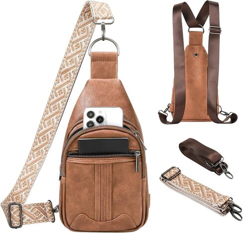 Sling Bag for Women Leather Crossbody Bags Tote Blet Bags Backpack Fanny Pack Chest Bag for Travel, Brown in Saudi Arabia