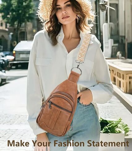 Sling Bag for Women Leather Crossbody Bags Tote Blet Bags Backpack Fanny Pack Chest Bag for Travel, Brown in Saudi Arabia