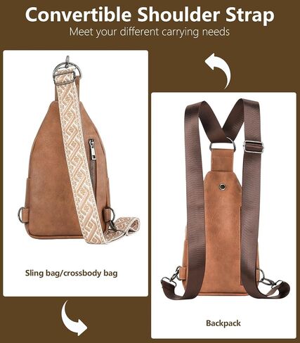 Sling Bag for Women Leather Crossbody Bags Tote Blet Bags Backpack Fanny Pack Chest Bag for Travel, Brown in Saudi Arabia