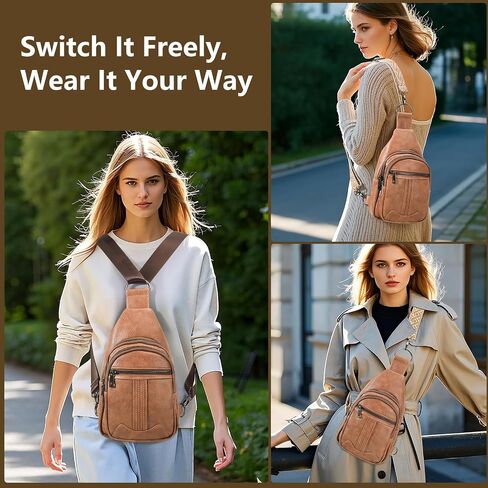 Sling Bag for Women Leather Crossbody Bags Tote Blet Bags Backpack Fanny Pack Chest Bag for Travel, Brown in Saudi Arabia