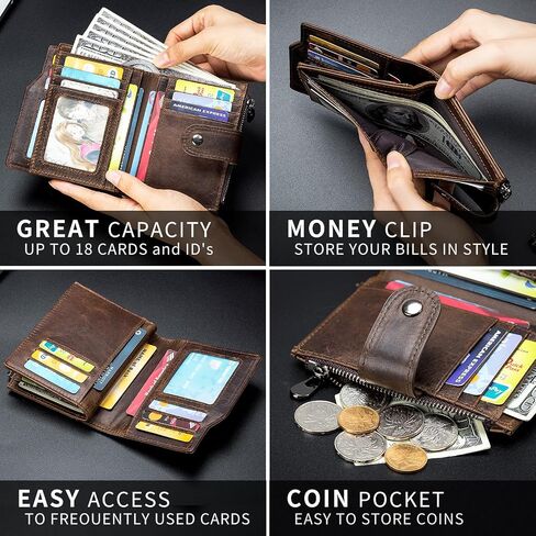 محافظ كبيرة السعة للرجال RFID يمنع الرجال محفظة من الجلد مع جيب العملة ، 18 فتحات البطاقة ، نافذة معرف رفرف ، القهوة in Kuwait
