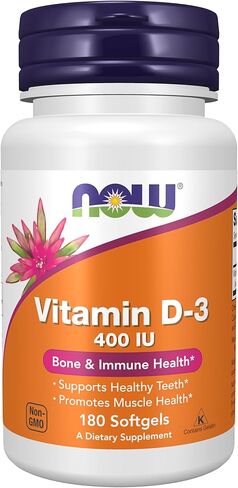 الآن المكملات الغذائية ، فيتامين D-3 400 IU ، عظام قوية*، الدعم الهيكلي*، 180 Softgels in Saudi Arabia