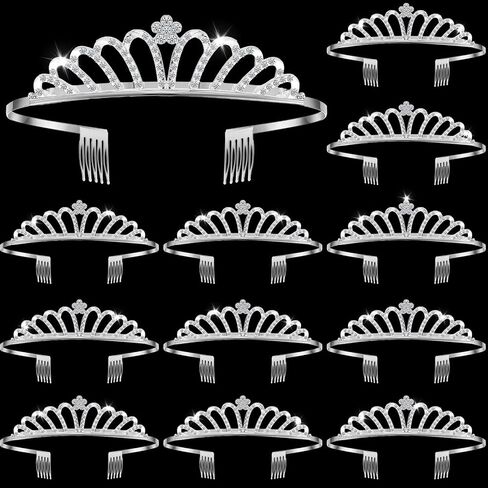 remouuly 12 PCS Princess Tiara for Women Silver Queen Tiara مع إكسسوارات شعر حجر الراين لحفل الزفاف (زهرة) in Kuwait