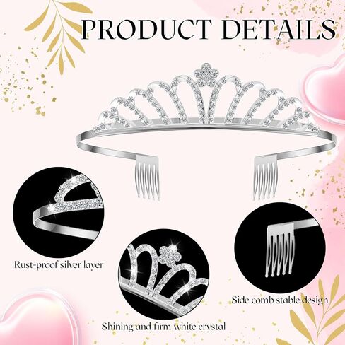 remouuly 12 PCS Princess Tiara for Women Silver Queen Tiara مع إكسسوارات شعر حجر الراين لحفل الزفاف (زهرة) in Kuwait