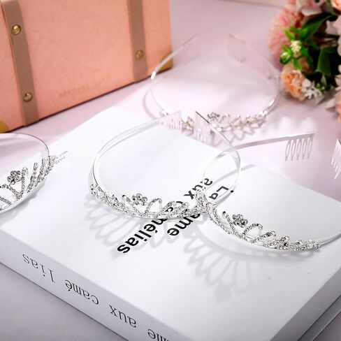 remouuly 12 PCS Princess Tiara for Women Silver Queen Tiara مع إكسسوارات شعر حجر الراين لحفل الزفاف (زهرة) in Kuwait