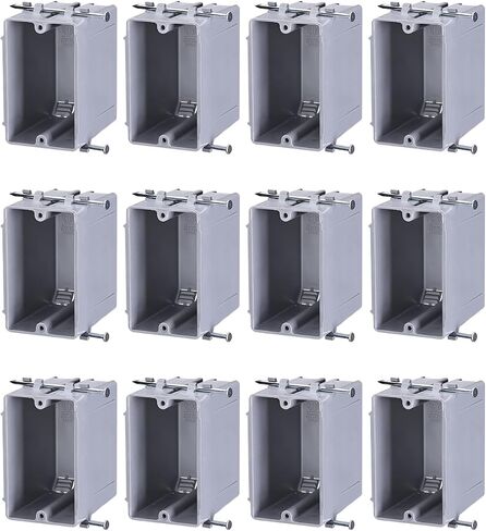 LEONLITE 12 Pack One Gang New Work Electrical Outlet Box, Ultra-deep 22.5 Cubic Inch Device Box, PVC Electrical Junction Box for Switch, GFCI, Step Light, ETL Listed, Gray in Saudi Arabia