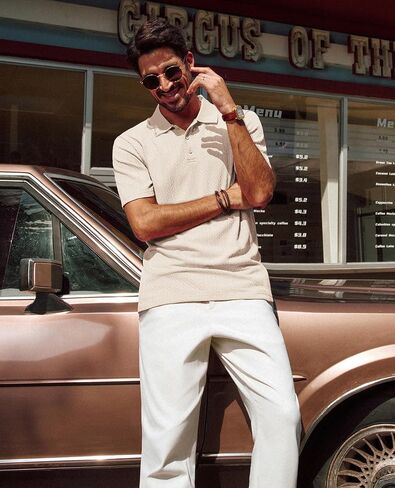 PJ PAUL JONES Mens Polo Shirts Short Sleeve Textured Polo T Shirt Summer Casual Knitted Golf Shirt in Saudi Arabia