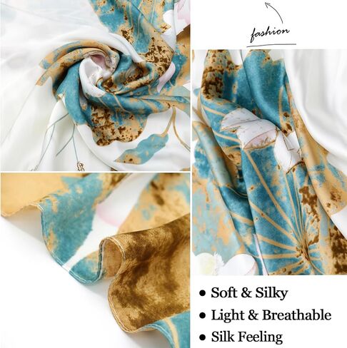 vimate 100% Large Silk Feeling Scarf-Women's Fashion Long Mulberry Silk Satin Neck Scarf Sunscreen Shawl Wrap Headscarf in Saudi Arabia