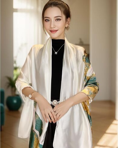 vimate 100% Large Silk Feeling Scarf-Women's Fashion Long Mulberry Silk Satin Neck Scarf Sunscreen Shawl Wrap Headscarf in Saudi Arabia