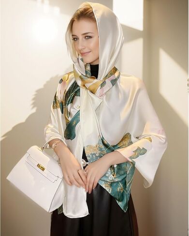 vimate 100% Large Silk Feeling Scarf-Women's Fashion Long Mulberry Silk Satin Neck Scarf Sunscreen Shawl Wrap Headscarf in Saudi Arabia