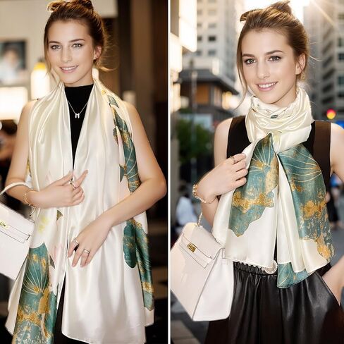 vimate 100% Large Silk Feeling Scarf-Women's Fashion Long Mulberry Silk Satin Neck Scarf Sunscreen Shawl Wrap Headscarf in Saudi Arabia