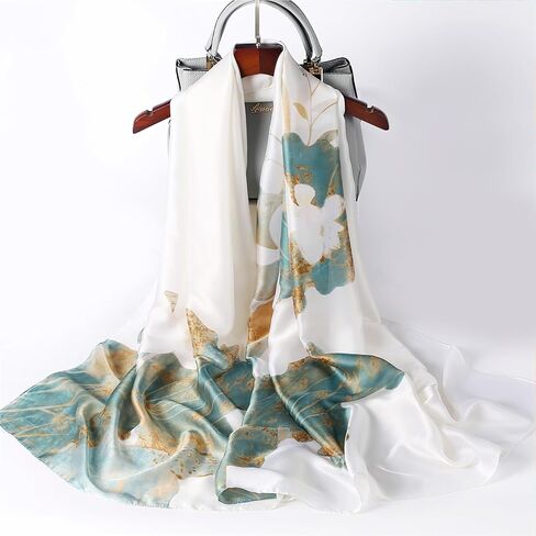 vimate 100% Large Silk Feeling Scarf-Women's Fashion Long Mulberry Silk Satin Neck Scarf Sunscreen Shawl Wrap Headscarf in Saudi Arabia