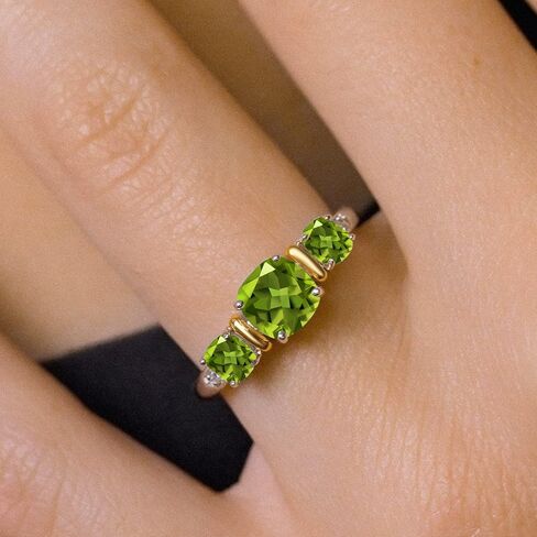 Gem Stone King Two-Tone Gemstone Birthstone 3-Stone Engagement Ring for Women | 925 Silver and 10K Yellow Gold | Cushion Cut 6MM and 4MM | Three Stone Wedding Anniversary Promise Ring | Sizes 5-9 in Saudi Arabia